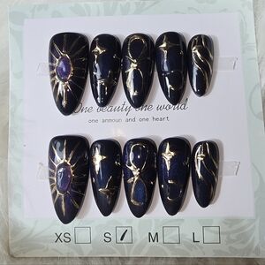 Handmade Navy and Gold Starry Nail Set
